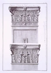 Huvudstäder från templet nära de romerska baden, Nimes.