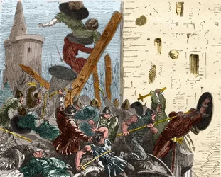 Tillfångatagandet av Carcassonne under korståget mot Albigeers i augusti 1209. Gravyr i "" Histoire De France En Cent-målningar av Paul Lehugeur "" 1891