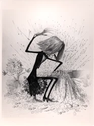 Karikatyr föreställande Franz Liszt (1811-86) som spelar piano, 1845