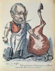 Karikatyr av Napoleon III (1808-73) som hästslaktare under belägringen av Paris, 1870