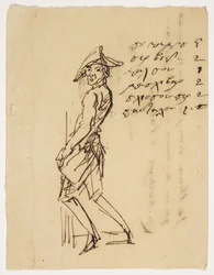 Karikatyr av en ung soldat, 1809 (penna och brunt bläck på papper)
