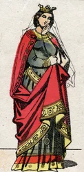 Karolingiska dynastin: Porträtt av Adelaide av Friuli (eller Aelis, cirka 850-901) Franckernas drottning, fru till Ludvig II Begue (846-879). Epinal avbildning från slutet av 1800-talet. Privat samling.