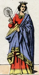 Karolingiska dynasti: Porträtt av Edwige av Wessex (Edgiva, Otgiva, Ogive, cirka 903-951) Drottning av Francs fru till Karl III kallad den Enkle (879-929). Epinal avbildning från slutet av 1800-talet. Privat samling.