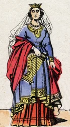 Karolingiska dynasti: Porträtt av Emma av Frankrike (894-934) fru till Raoul av Frankrike (v. 890-936). Epinal avbildning från slutet av 1800-talet. Privat samling.