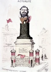 Tecknad av Courbet i staty på den stympade basen av Vendôme-kolonnen.
