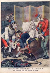 Tecknad film om trippelalliansen Tyskland, Österrike och Italien, från "Le petit Journal", juni 1896