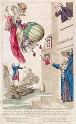 Karikatyr som förlöjligar mode och ballongflygning, ca 1783-4