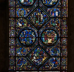 Cathedral of Chartres, målat glas: Saint Eustaches liv, låg detalj