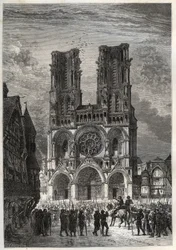 Cathedrale Notre-Dame (Notre Dame) de Laon (1150-1180), Aisne - Laon Cathedral - gravyr från "" Frankrikes historia berättad för mina barnbarn"" - av Francois Guizot - 1872-1876