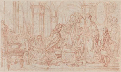 Ceremony of Consecration (rödkrita över grafit, kvadrerad och inristad för överföring på liggande papper)