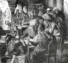 Karl den Store med elever och lärare från hans slottsskola i Aachen, ca 1890