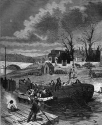 Charles Dallery (1754 - 1835) lät Helice lägga sin ångbåt i bitar. i "" Populär historia av vetenskap, uppfinningar och upptäckter från de första århundradena till våra dagar"" av Bitard Adolphe 1880.
