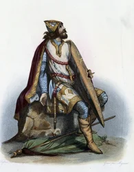 Charles Martel (688-741) hertig av Australien- i "" Le Plutarque francais "", av Mennechet, Paris