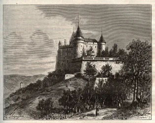Chateau de Mercues - Cahors - gravyr i "La France illustree: geografi, historia, statistisk administration" av V.A. Malt-brunt. 1884