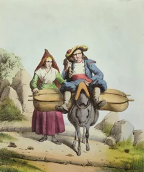 Ostförsäljare från Tarbes-regionen, ca 1840 (färggravyr)