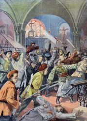Kinesiska kristna massakrerade i Mukden av boxarna, ur Le Petit Journal, augusti 1900