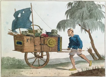 Kinesisk bonde med en skottkärra under segel, 1811