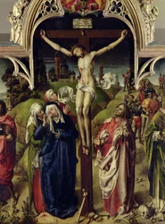 Kristus på korset, de heliga kvinnorna och Johannes evangelisten, från altartavlan i Parlement de Paris