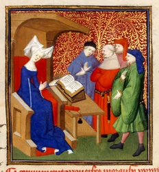Christine instruerande, MS Harley 4431, f.259v, Frankrike, c.1410-14 (färg på pergament)