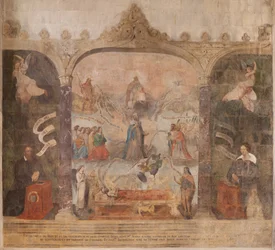 Kyrka (S:t Johannes Döparens kyrka). Interiör. Kapellet Saint-Fursy. Väggmålningar. Förhärligandet av Maria (fresk känd som den goda döden). Börja 1600-talet.