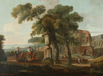 Klassiskt landskap med urna, ca 1700 (olja på duk)