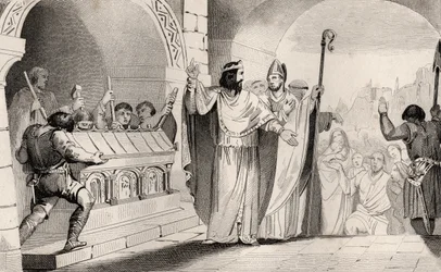 Clovis II (635-57) Säljer silver och guld från helgedomen för att föda de fattiga, från 