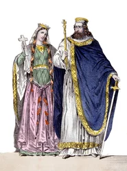 Clovis I och Clotilde i "" Kings and Queens of France "", sd. 1800-talet.