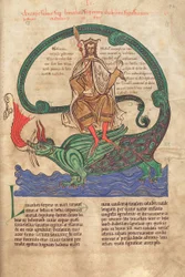 Cod. Guelf. 1 Gud. lat. 42r, Antikrist ridande på Leviatan, ur Liber Floridus av Lambert de Saint-Omer, ca 1120