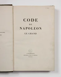 Koden för Napoleon den store, öppen på titelsidan, publicerad Florens, Molini, Landi et Cie, 1809