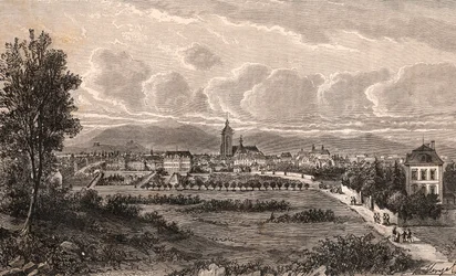 Colmar - Haut-Rhin, i Alsace - gravyr i "La France illustrée: geografi, historia, statistisk administration" av V.A. Malt-Brown. 1884