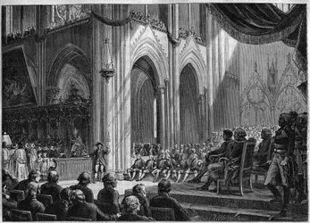 Konkordat 1801 - Återinförande av katolska riter, påsk, 8 april 1802 Notre-Dame i Paris - Officiell restaurering av kulter i närvaro av Bonaparte: Te deum a Notre Dame