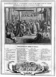 Henrik IV:s (1553-1610) smörjelse och kröning i katedralen i Chartres den 27 januari 1594, sent 1500-tal