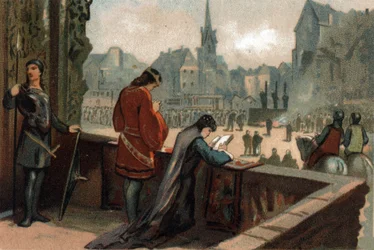 Constance bredvid sin man Robert II the Pieux, kung av Frankrike (996-1031), tittar på plågan av de fördömda kättarna på Place de Greve i Paris (idag Place de l
