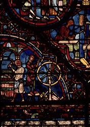 Coopers på jobbet, detalj från Life of St. Julian the Hospitaller-fönstret i norra ambulatoriet