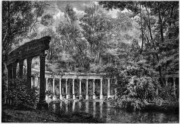 Korintisk pelargång runt den ovala bassängen i Parc de Monceau, Paris