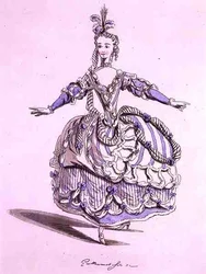 Kostymdesign för Phrygienne, i Dardanus, libretto av Leclerc de Labruere, komponerat av Jean-Philippe Rameau (1683-1764) faksimil av A. Guillaumot Fils (färggravyr)