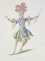 Kostymdesign för magikern, i Dardanus, ett libretto av Leclerc de Labruere, komponerat av Jean-Philippe Rameau (1683-1764) faksimil av A. Guillaumot Fils (färgstick)