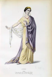 Kostym för karaktären Phedre i stycket med samma namn av Jean Racine (1639-1699) 1800-talets Paris, fransk komedi