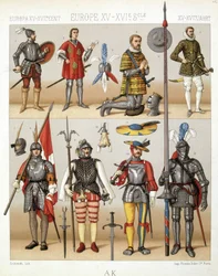 Medeltidens dräkter och rustningar - i "Den historiska dräkten" av Racinet