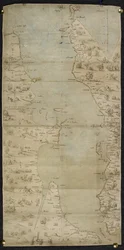 Cotton Augustus I ii f.65 Karta över Engelska kanalen (engelska sydkusten och franska nordkusten) av Jean Rotz