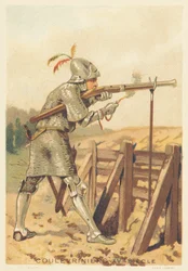 Coulevrinier på 1400-talet (Krigsmannen, till fots eller till häst, vapen av en orm i handen)