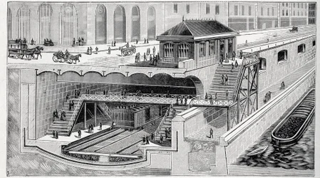 Tvärsnitt av Saint Michel-stationen i Paris i ""La nature"" 1899