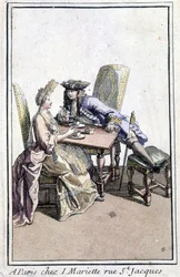 Par som tar kaffe - gravyr