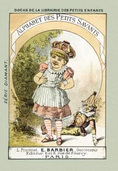 Omslag - När vi skrattar som titelns Bebe säger vi A A A A A A A A A A - i "Alphabet des petits savants", sent 1800-tal (kromolitografi)