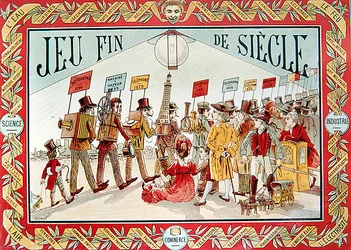 Omslag till ett brädspel "Slutet av århundradet" för barn, c.1895 (lito i färg)