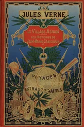 Omslag till boken "The Aerien Village" från 1901 av Jules Verne (tryck)