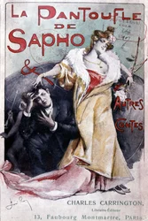 Omslag till den populära romanen "" Saphos toffel och andra berättelser"", red. Carrington, Paris, sent 1800-tal - B.N.