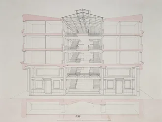 Tvärsnitt av ett hus i Napoleons bostadsområde, 58 rue Rochechouart, Paris, 1849