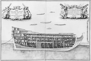 Tvärsnitt av den fullständiga insidan av ett kärl, illustration från Atlas de Colbert, skylt 37