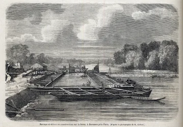 Damm bröt ut på Seine i SURESNES 1866 - Gravyr - Le Monde Illustré 1866